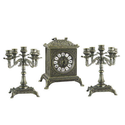 Alberti Livio Часы Ларец каминные, 2 канделябра на 5 свечей, антик
