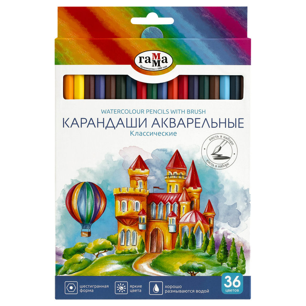 Карандаши цветные Гамма "Классические", 36цв., заточен., картон, европодвес