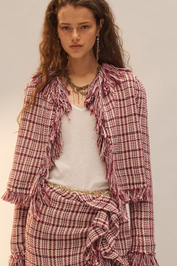 ZARA ЖАКЕТ С БАХРОМОЙ, ТЕМНО-РОЗОВЫЙ