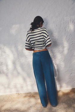 ZARA ДЖИНСЫ Z1975 WIDE-LEG СО СРЕДНЕЙ ПОСАДКОЙ И ЗАЩИПАМИ, ВЫЦВЕТШИЙ СИНИЙ