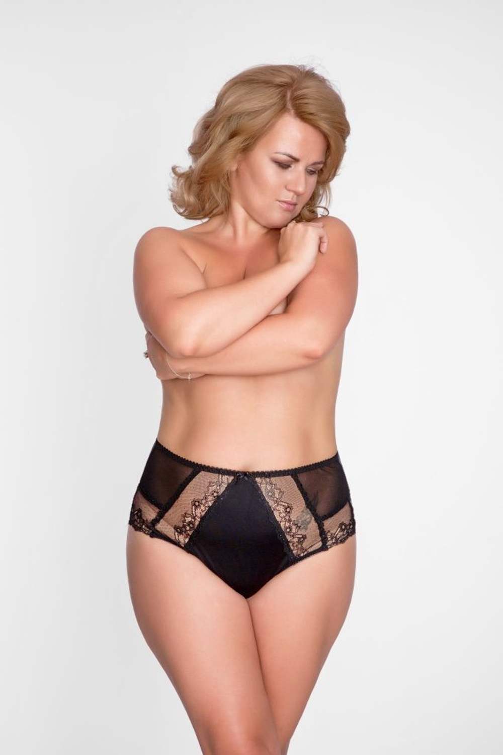 Высокие трусики-слипы из эластичной ткани и кружев (Размер: XXXL) (Цвет: черный)