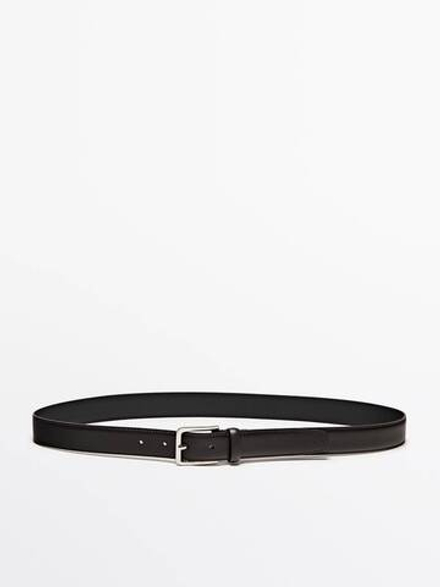 Massimo Dutti Кожаный ремень с декоративной строчкой, коричневый