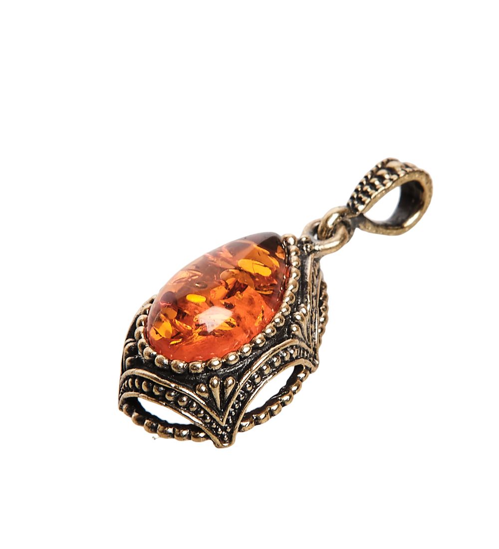 AM-2902 Подвеска «Капля Маркиза» (латунь, янтарь)