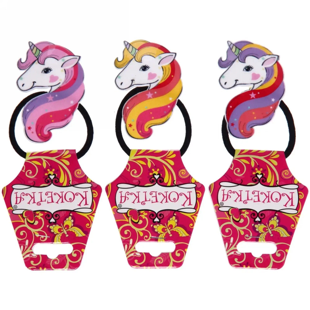 Резинка для волос детская «Кокетка - Единорожек Радужный», 6 цветов, 6*4см