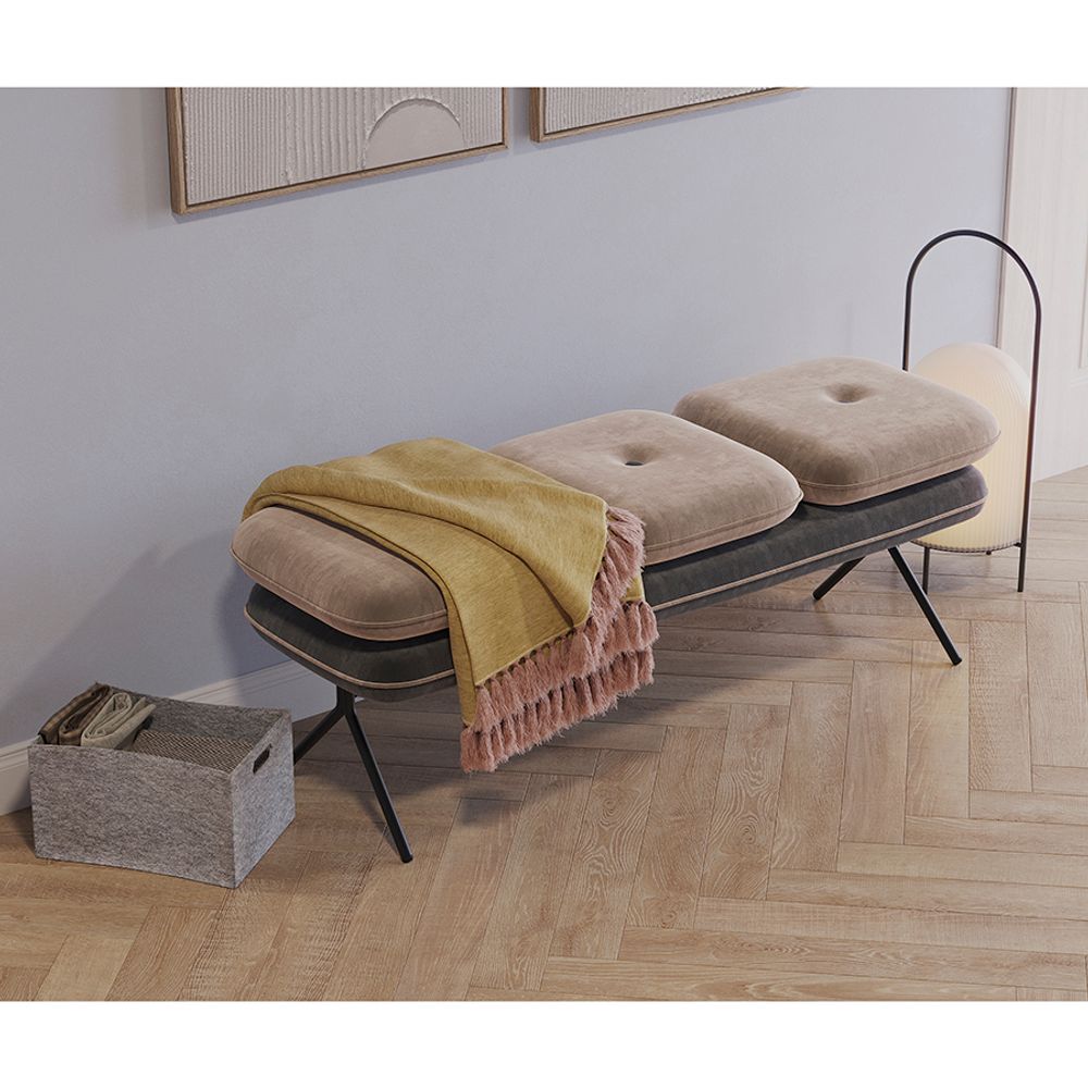 Банкетка Pea, велюр, бежевая/темно-серая