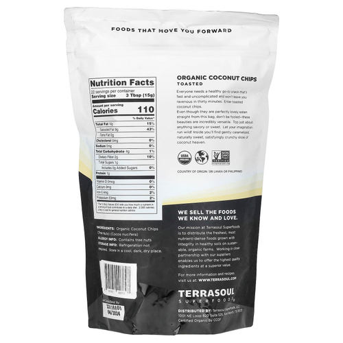 Terrasoul Superfoods, кокосовые чипсы, обжаренные, 340 г (12 унций)