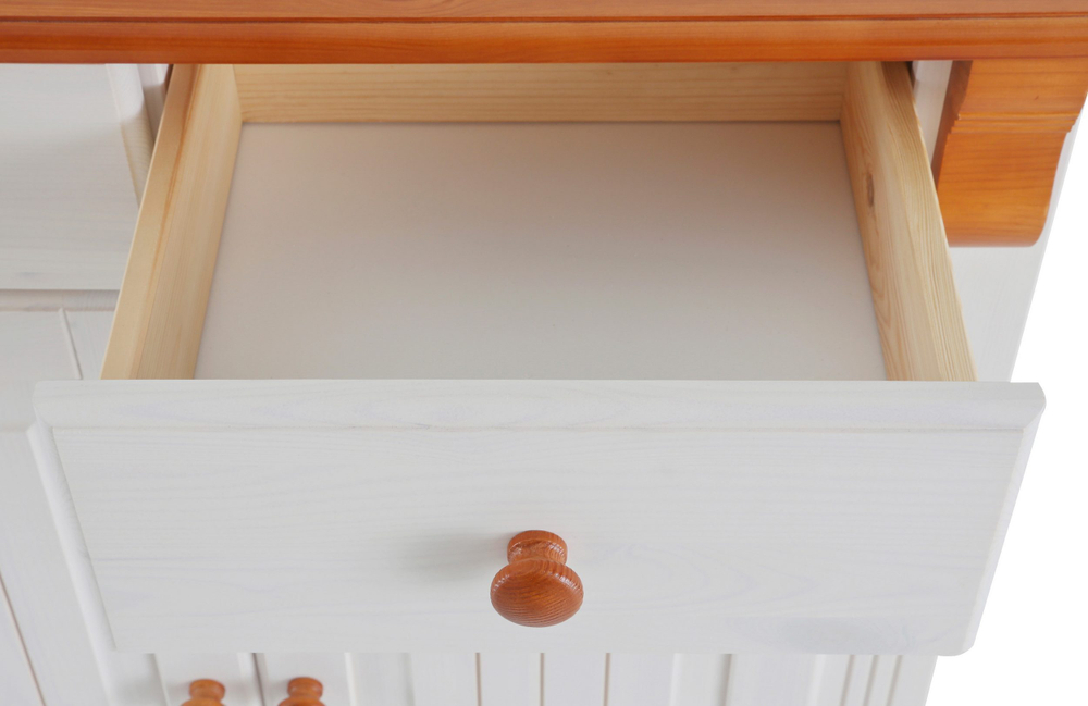 Комод Адель двухдверный 2 ящика из массива сосны, белый/черри