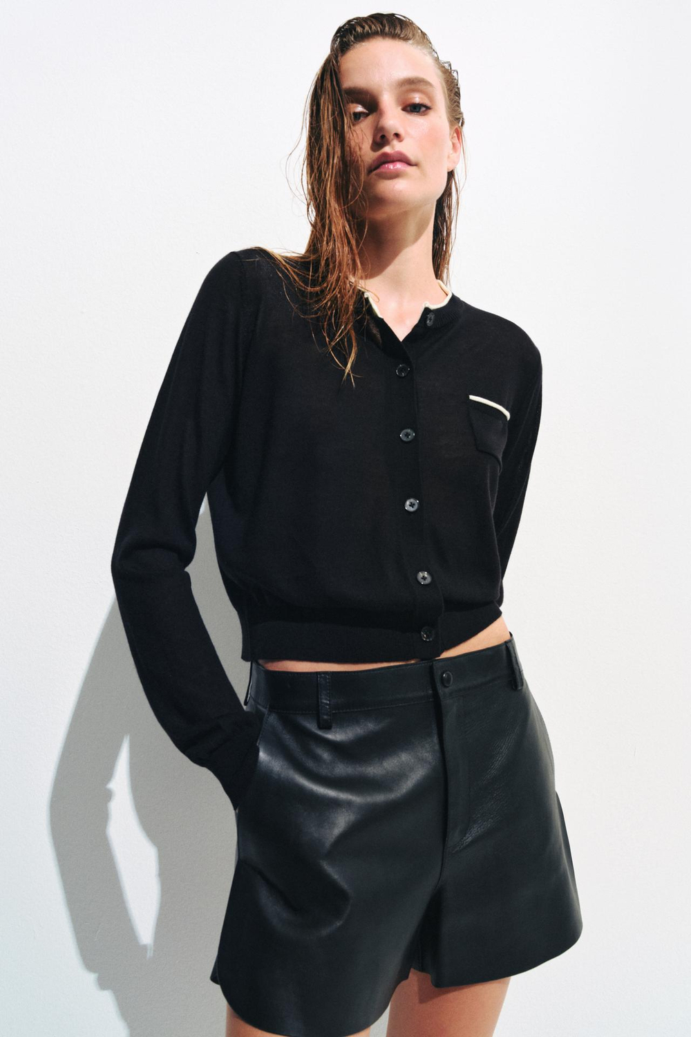 ZARA КОМБИНИРОВАННЫЙ КАРДИГАН, ЧЕРНЫЙ/БЕЛЫЙ
