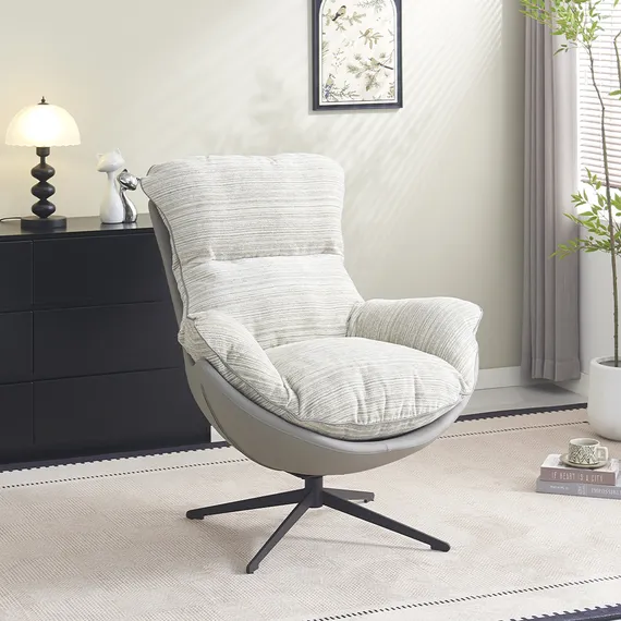 Кресло HUG серый в полоску, экокожа, шенилл