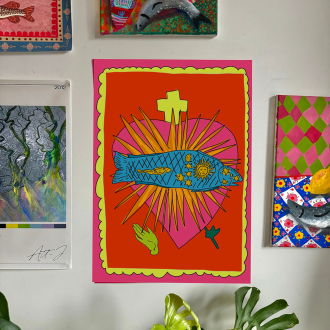 Сердце, крест, рыба и рука