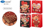 Подарочный пакет 18*10*23 см. "Мишки love" плотный, аппликация, теснение золотом, ассорти (Basir)