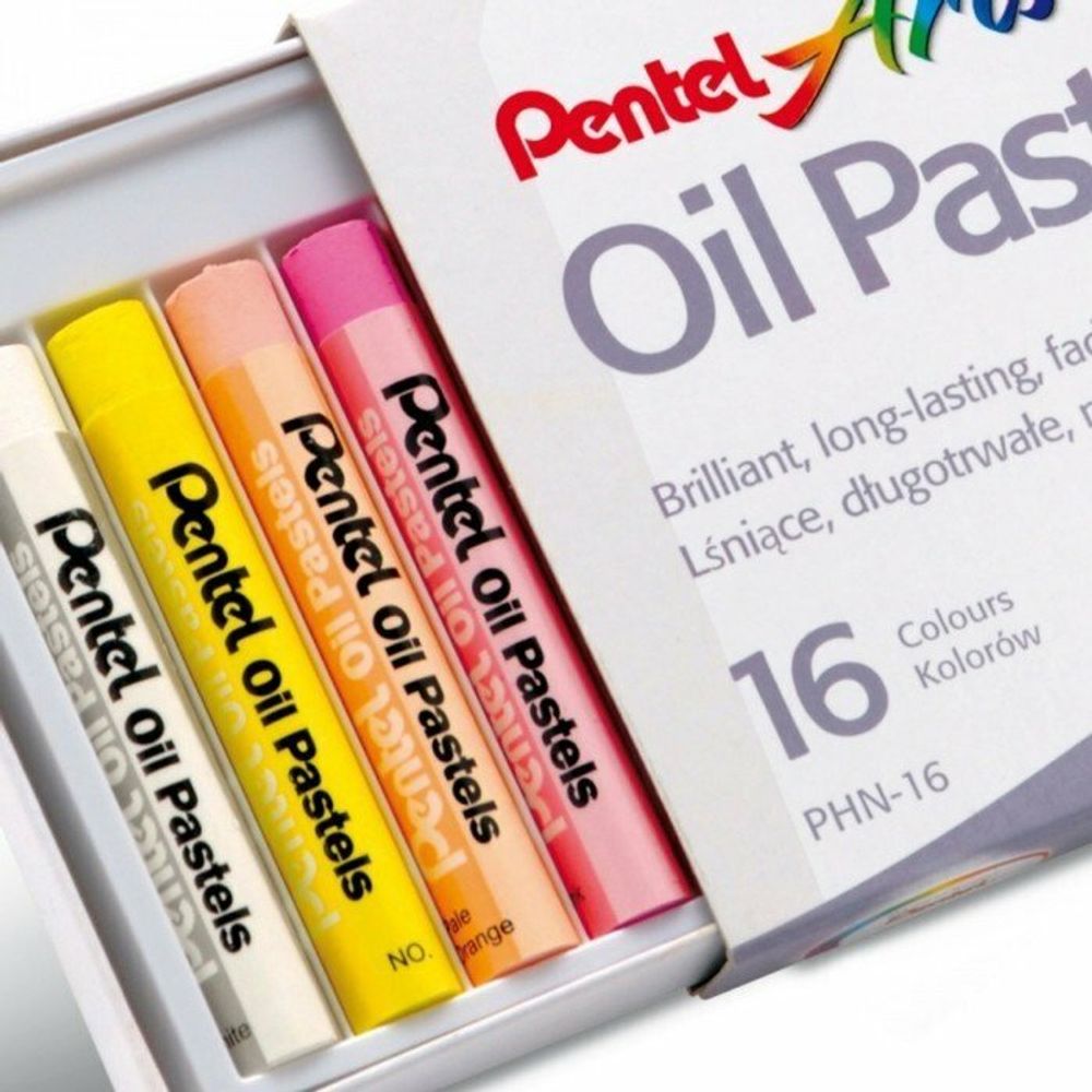 Пастель масляная художественная PENTEL "Oil Pastels", 16 цветов, круглое сечение, картонная упаковка, PHN4-16