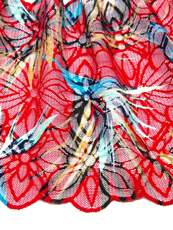 03-235 Кружево эластичное 21 см, Hawaii, красный/голубой/ментол