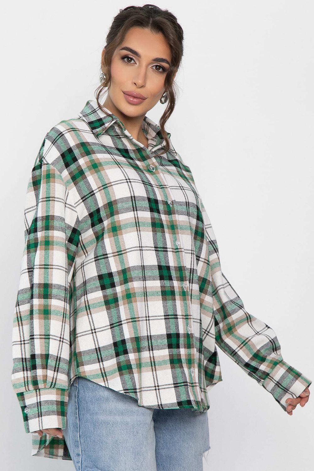 Рубашка оверсайз Дарика (бело-зеленая) Б14263-30М LT Collection