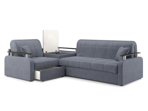 Диван угловой с Баром Денвер 1,4 - Velutto 32 серый/  коричневая накладка