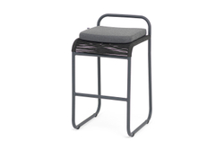 "Ането" стул барный плетеный из роупа, каркас алюминий темно-серый (RAL7024) муар, роуп темно-серый круглый, ткань темно-серая 027