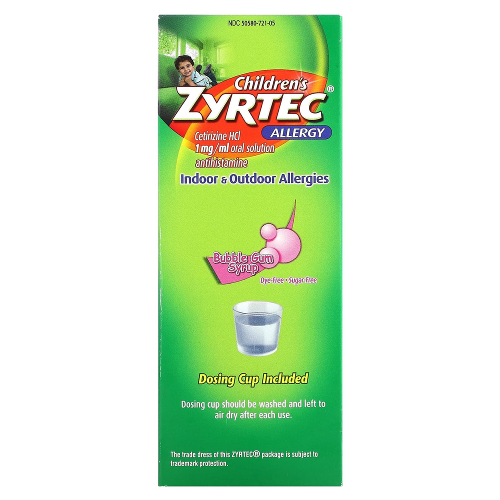 Zyrtec, Children's Allergy, Relief Syrup, для детей от 2 лет, жевательная резинка, 5 мг, 118 мл (4 жидк. унц.)