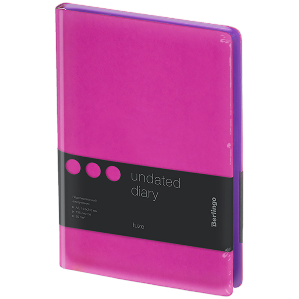 Ежедневник недатированный, А5, 136л., кожзам, Berlingo "Fuze", цветной срез, фуксия