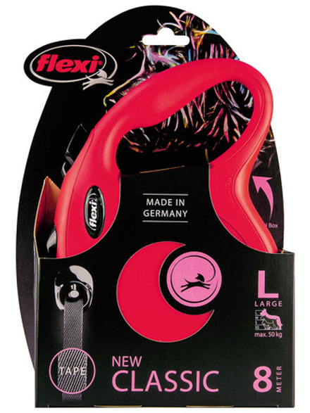 Поводок-рулетка Flexi New Classic L. Лента 8 м. для собак до 50 кг. Красный