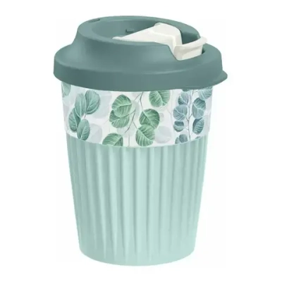 СТАКАН ДЛЯ ГОРЯЧИХ НАПИТКОВ С КЛАПАНОМ И ДЕКОРОМ Madre Terra 350МЛ (Светло-голубой)