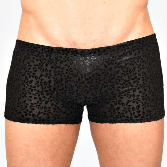 Мужские трусы боксеры черные прозрачные в цветок под велюр Romeo Rossi Black Boxer RR00223