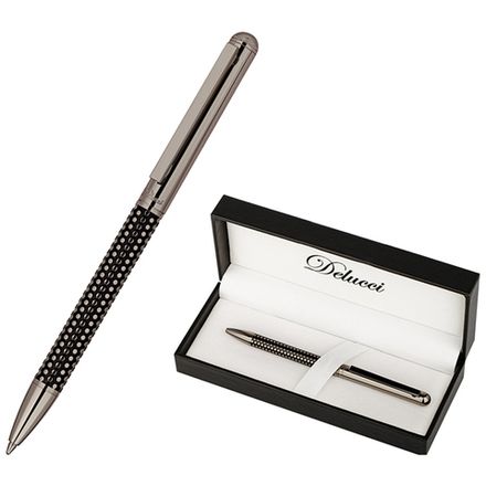 Ручка шариковая Delucci 11407 синяя, 1.0мм, корпус оружейный металл, черный, поворотн., подар.уп.
