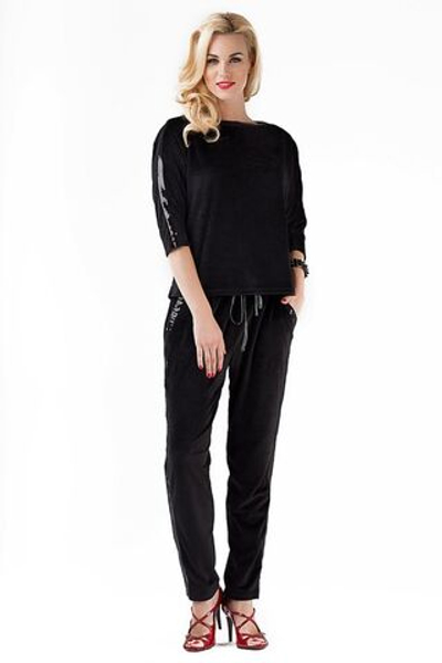 Домашний костюм из бархатистой ткани с декором из пайеток (Размер: XL) (Цвет: черный)