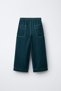 ZARA БРЮКИ BALLOON С ДЕКОРАТИВНОЙ ПРОСТРОЧКОЙ, НЕФТЯНОЙ