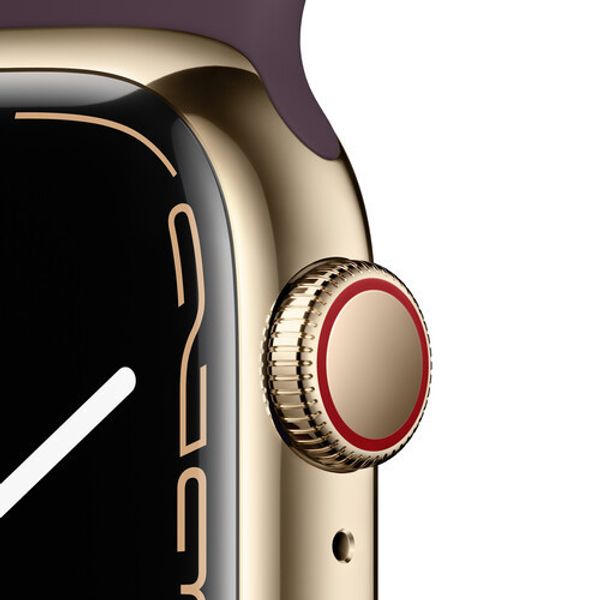 Умные часы Apple Watch Series 7 GPS + Cellular 45mm Gold Stainless Steel with Milanese Loop, Dark Cherry Sport Band (MKJF3, MKJX3)
