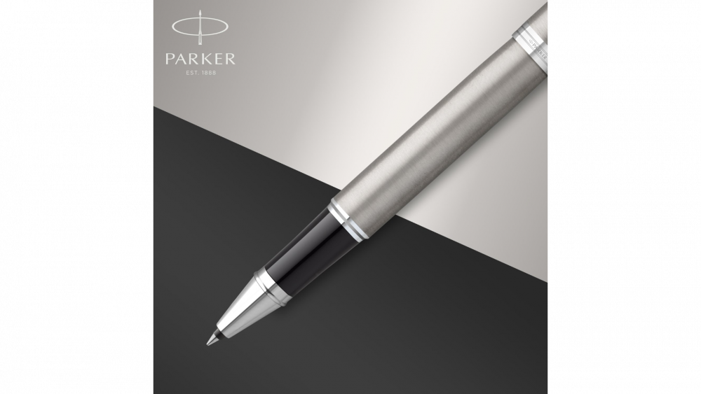 Ручка-роллер Parker IM Stainless Steel CT, стержень: F, цвет чернил: black, в подарочной упаковке.