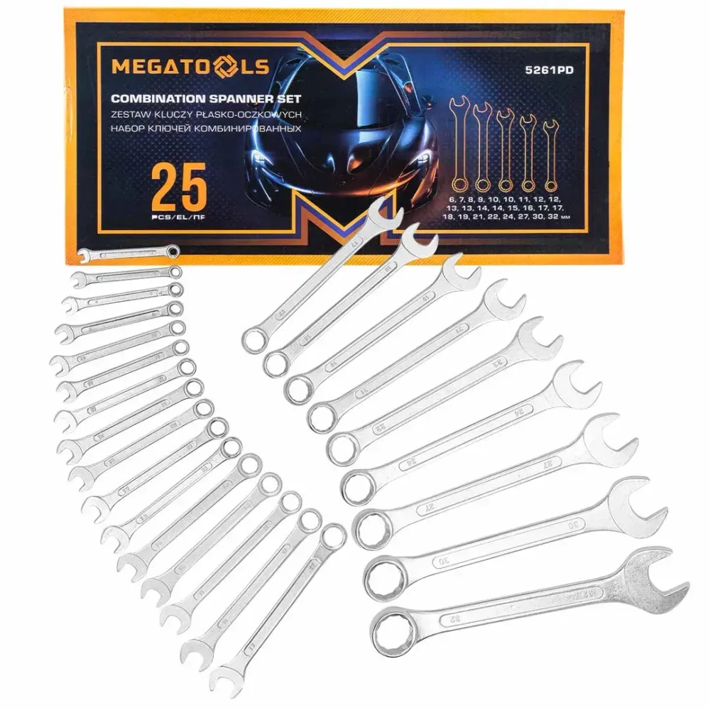 Ключи комбинированные, набор 25пр. (6-32мм) MEGATOOLS MT-5261PD