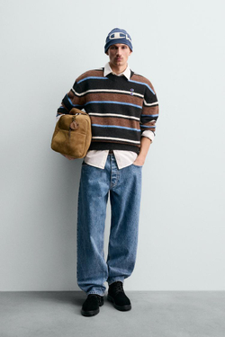 ZARA X CHAMPION СВИТЕР В ПОЛОСКУ С НАШИВКАМИ, ШОКОЛАДНЫЙ