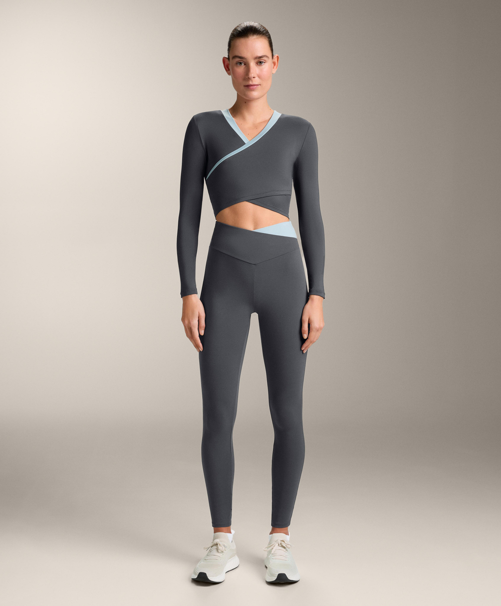 Oysho Топ с длинным рукавом и контрастными деталями, асфальтовый