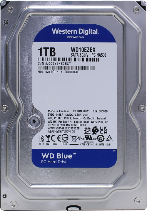Жёсткий диск HDD 1 Tb SATA 6Gb/s Western Digital Blue WD10EZEX 3.5" 7200rpm 64Mb