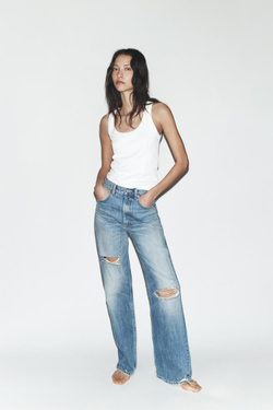 ZARA ДЖИНСЫ TRF WIDE LEG С ВЫСОКОЙ ПОСАДКОЙ И РАЗРЕЗАМИ, СИНИЙ
