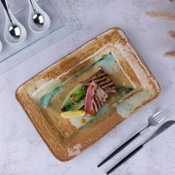 Блюдо прямоугольное 31*21,5 см h4,8 см 600 мл Light Brown Spots Sea Wave Frutti di Mare P.L. [1]