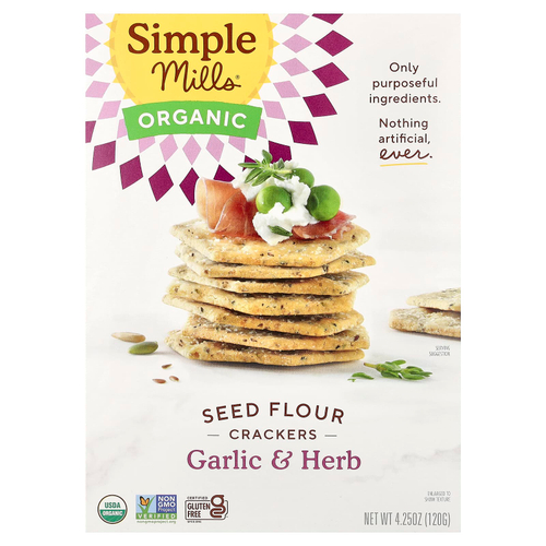 Simple Mills, Крекеры из органической муки, чеснок и травы, 120 г (4,25 унции)
