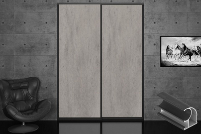 Дверь-купе 2650*600(700,800,900) мм, черный велюр, Бетон Чикаго светло-серый EGGER