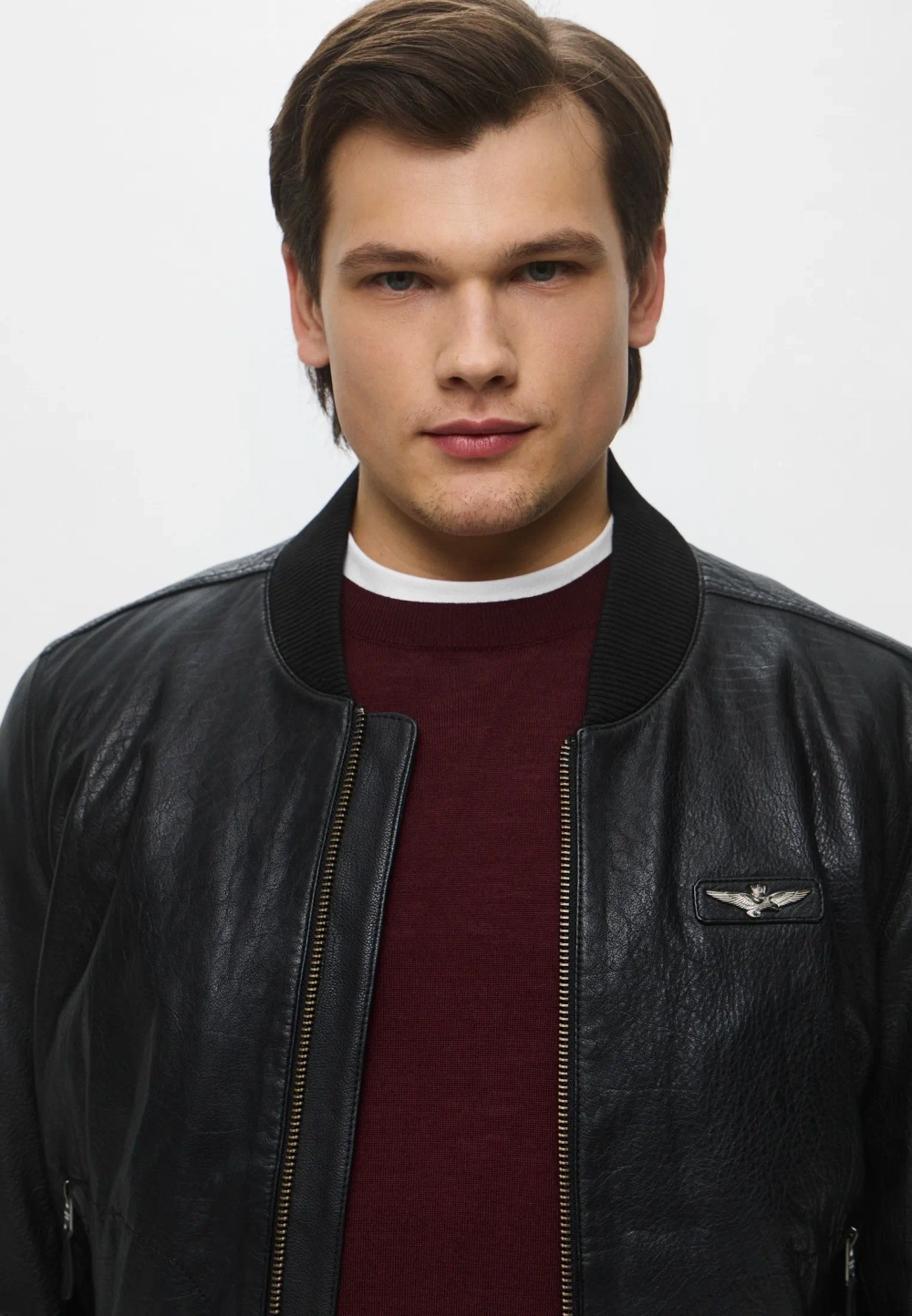 Куртка кожа Aeronautica 951 мужская черный бомбер