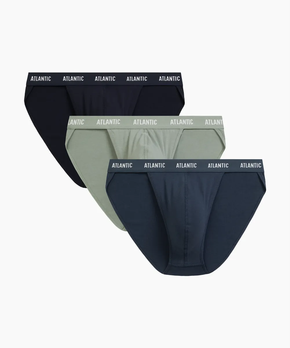 Мужские трусы слипы танга Atlantic, набор 3 шт., хлопок, темно-синие + светло-зеленые + сине-зеленые, 3MP-1576