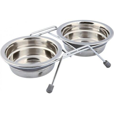 Миски на подставке с шумовыми заглушками,  2 х 0.25 л/ø 11 см/23 х 6 х 14 см, серый, Trixie