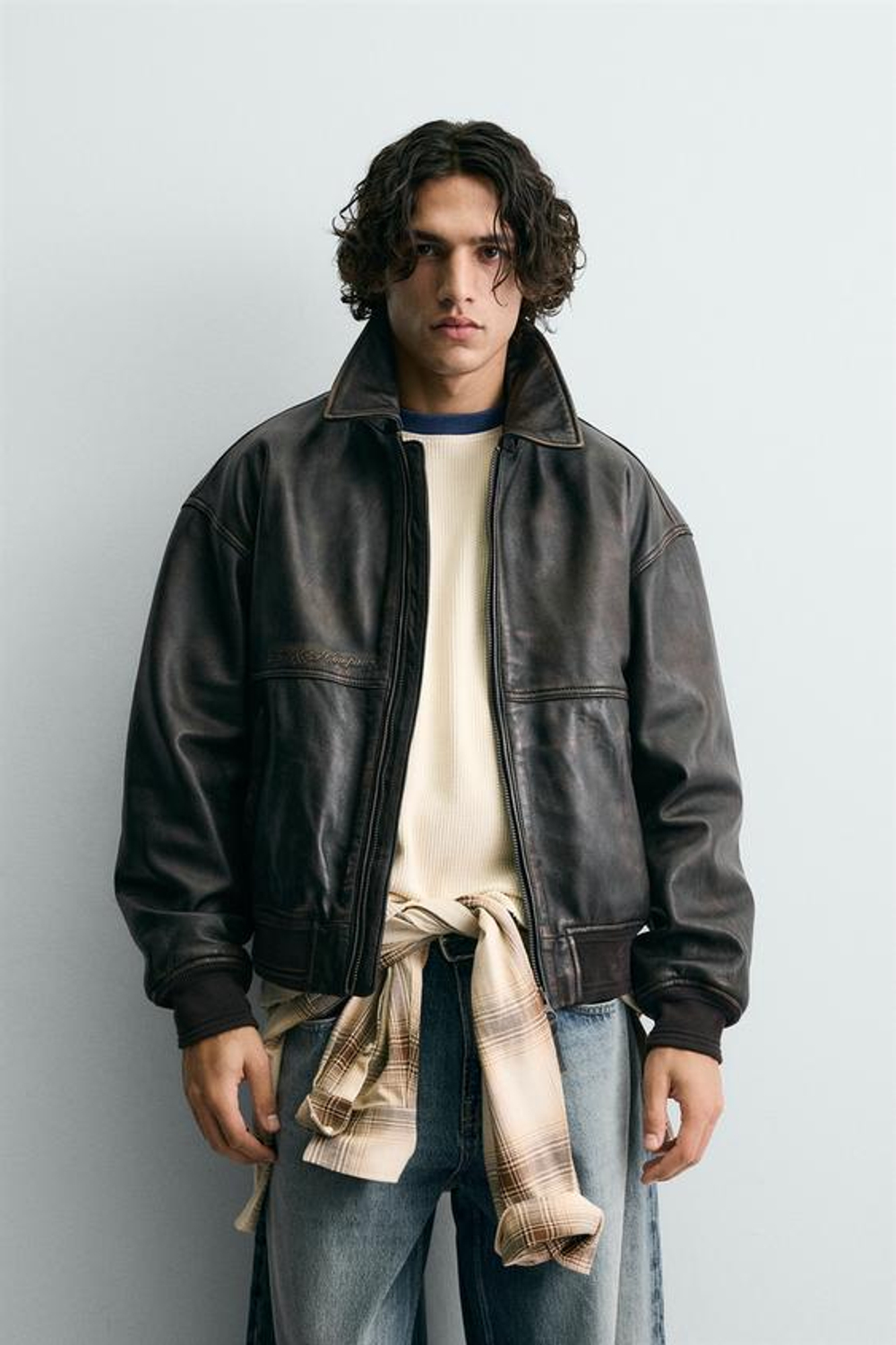 ZARA Х FORD КОЖАНАЯ КУРТКА-БОМБЕР, КОРИЧНЕВЫЙ