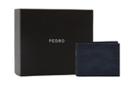 PEDRO Calfskin Textile Card Holder Wallet Men"s Black/Umber