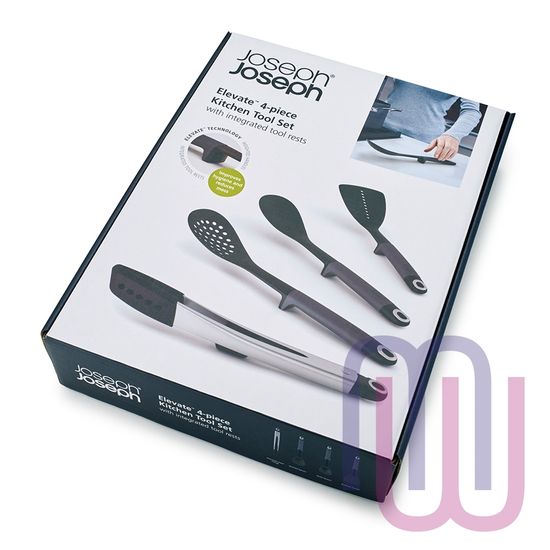 Набор из 4 кухонных инструментов Joseph Joseph Elevate с щипцами без подставки серый