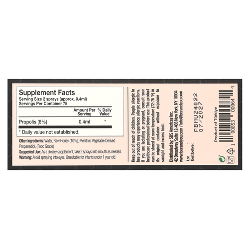 Bee & You, Спрей для горла с прополисом, необработанный мед, 30 мл (1 жидк. Унция)