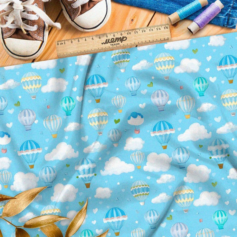 Ткань премиум дюспо воздушные шары на голубом