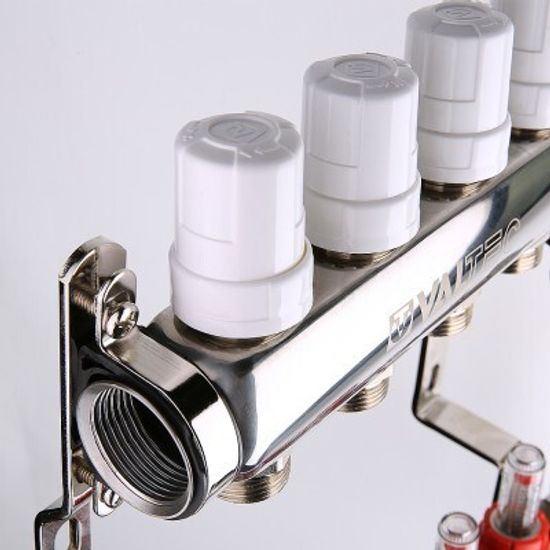 Коллекторный блок Valtec 1"x3/4" 8 выходов с расходомерами (нерж. сталь) VTc.589.EMNX.0608