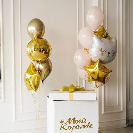 Композиция с воздушными шарами и кошечкой