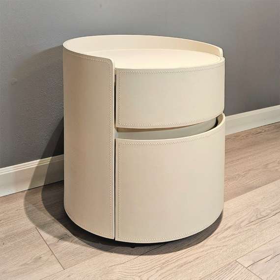 Прикроватная тумбочка MLL-E01 с двумя ящиками, белая экокожа