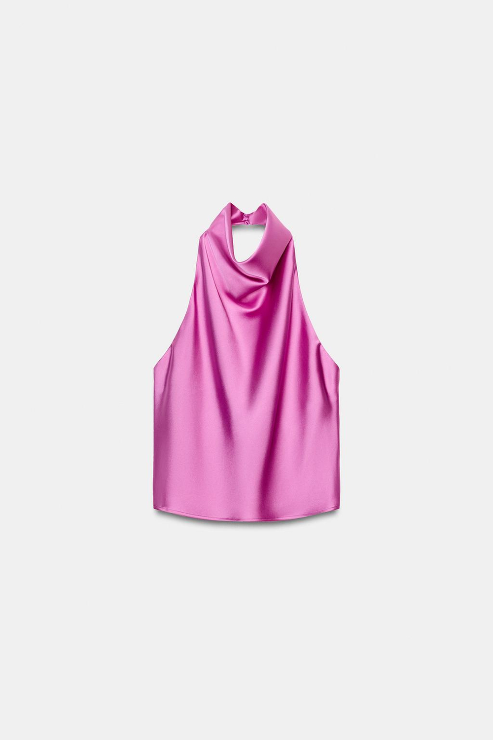 ZARA АТЛАСНЫЙ ТОП С ГОРЛОВИНОЙ ХАЛТЕР, РОЗОВЫЙ/ЛИЛОВЫЙ